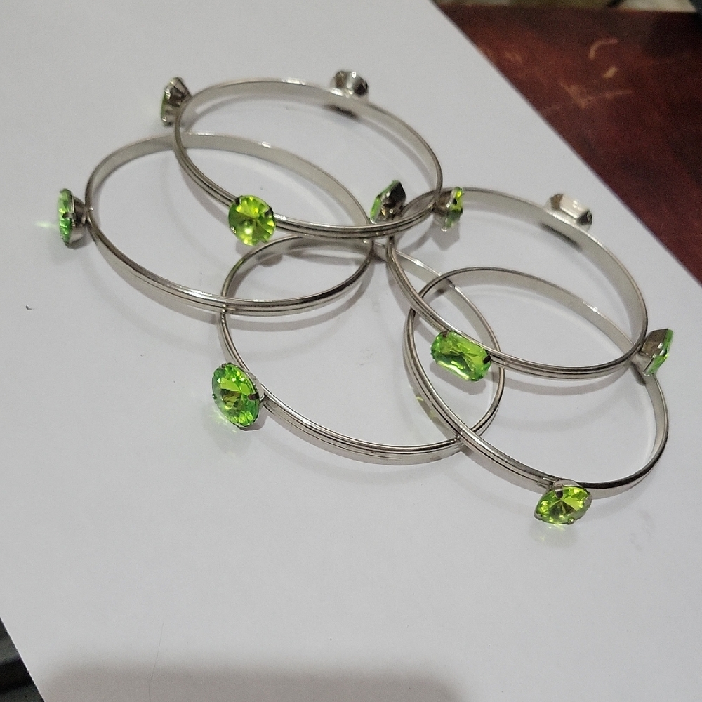 Vintage Silver and Green Stone Bangle Set